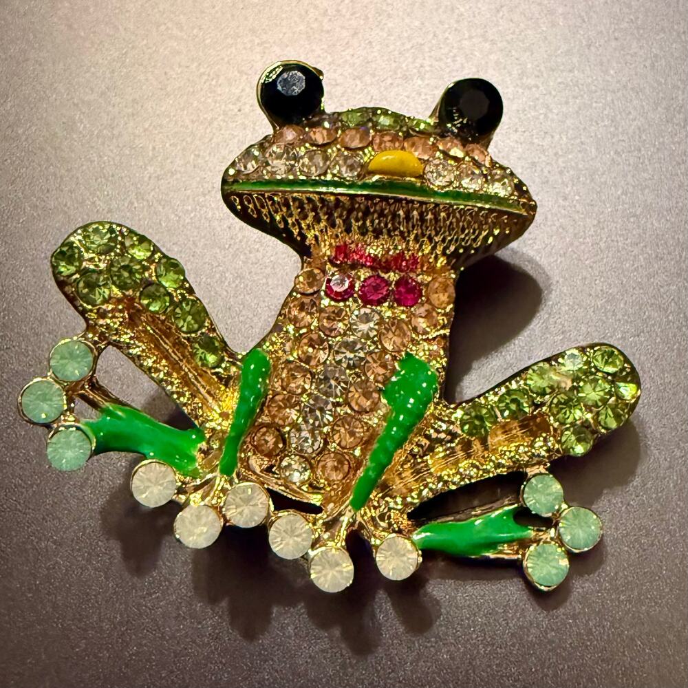 Colorful Charming Enamel Rhinestone FROG Pin Brooch - Picture 4 of 5